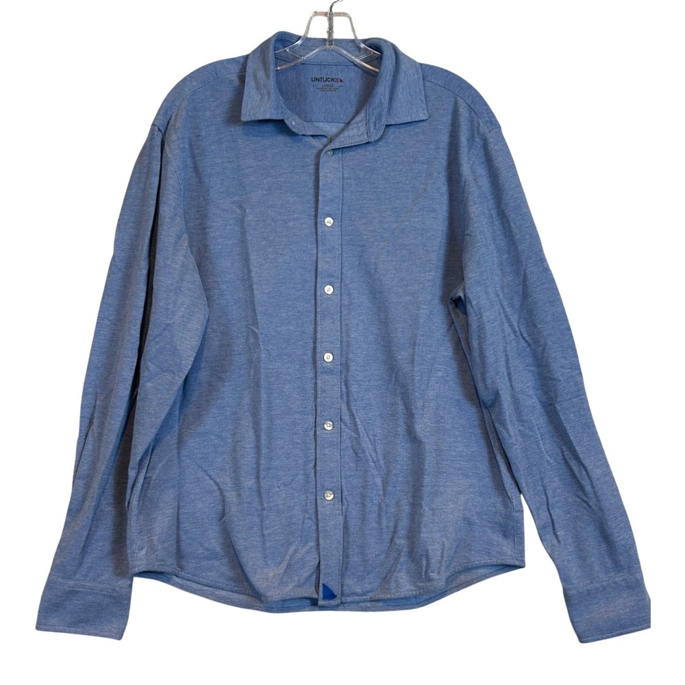 UNTUCKit Pique Polo BD SeaBlu Blue Cotton Button Down Shirt Mens Large Casual